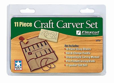 Flexcut SK107 11 Piece Craft Carver Set, includes tool roll & project blank
