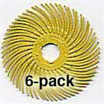 3M Radial Bristle Discs, 80 Grit, Yellow, 2", 6-Pk